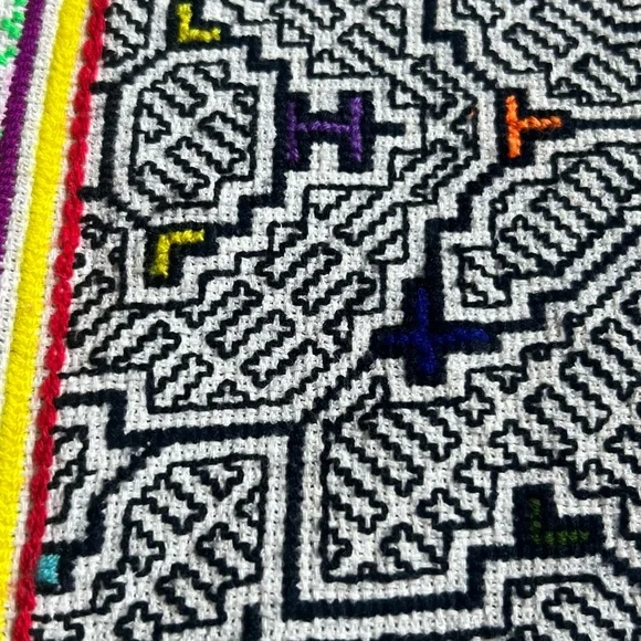 Colorful Peruvian shipibo hand embroidered Geometric Patterned Textile